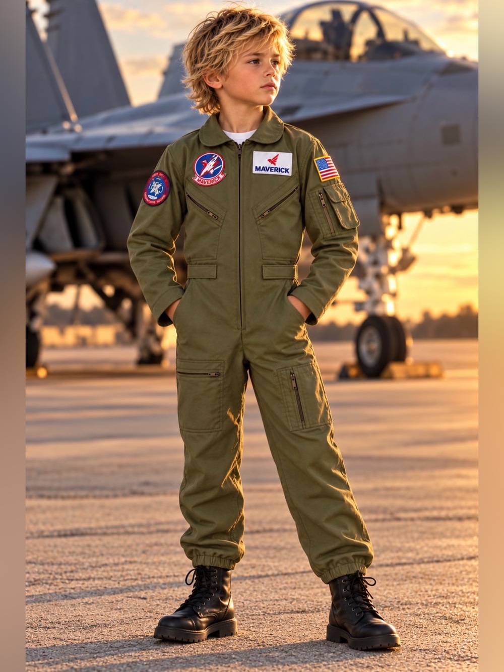 Top Gun Maverick Kids Flight Costume Medium 8-10 Pilot Jumpsuit Boys Halloween